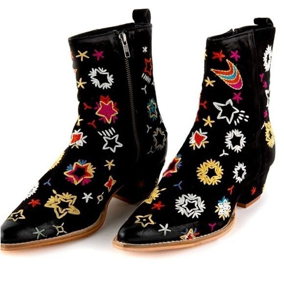 Free People Bowers Suede Embroidered Western Boots in Black Size 6.5 (37) NWOB - Picture 4 of 16